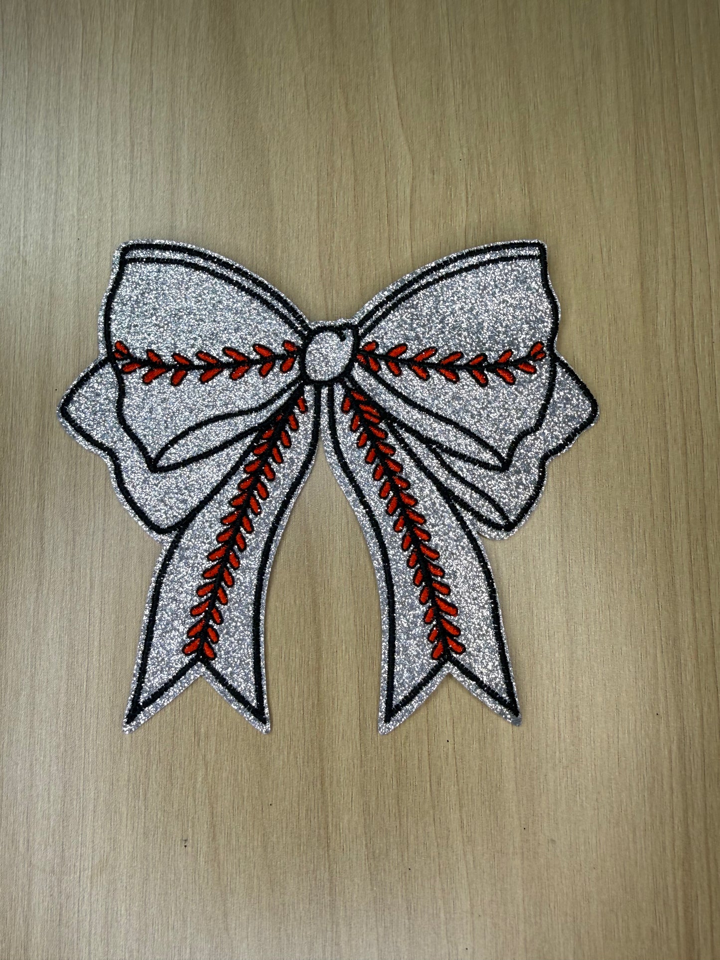 4” Glitter Bow Iron on Patch Baseball