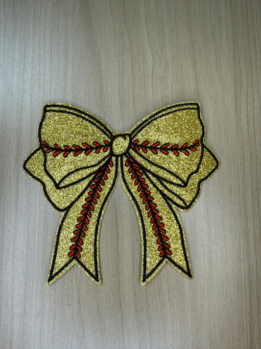4” Glitter Bow Iron on Patch Softball