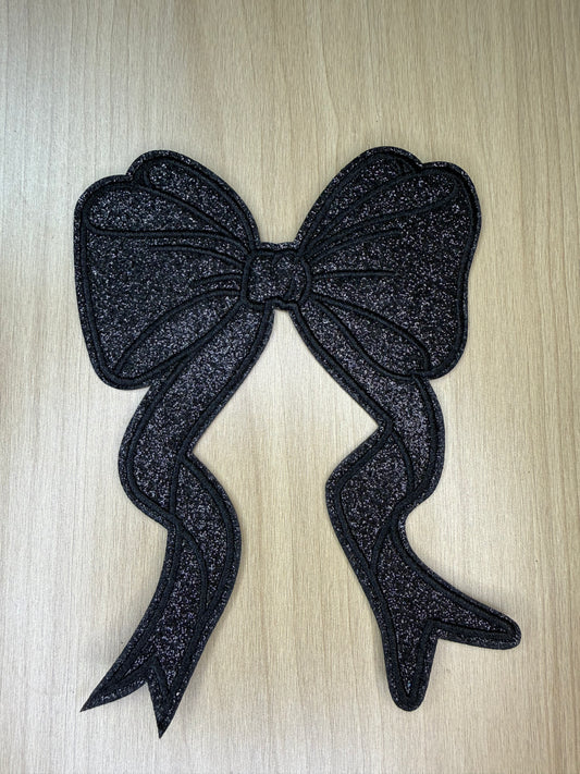 5” Glitter Bow Iron on Patch Black