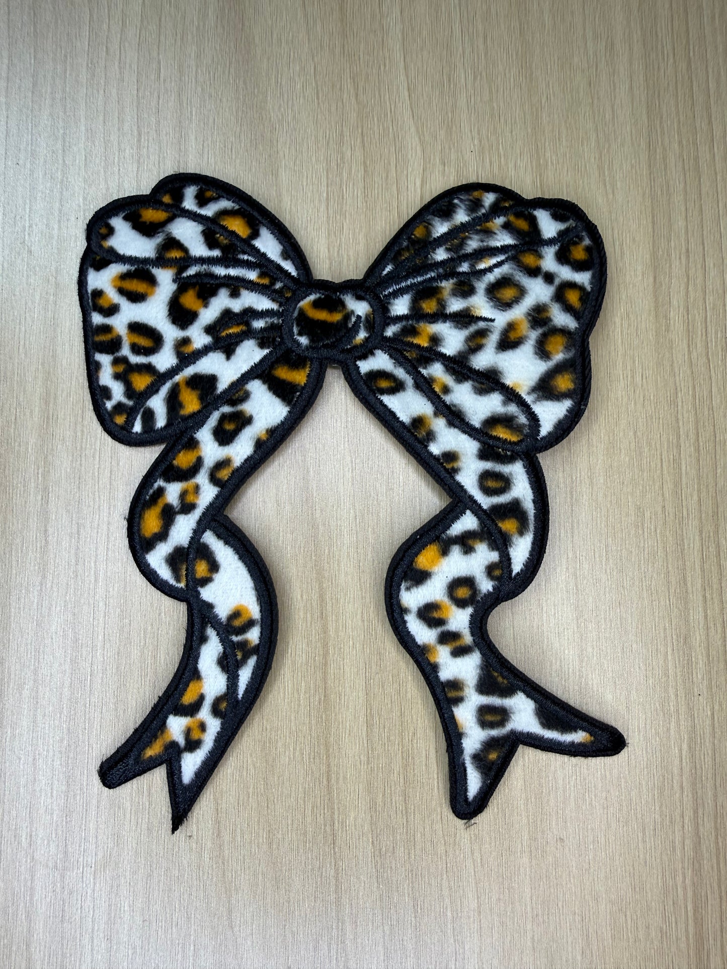 5” Felt Bow Iron on Patch Cheetah Print