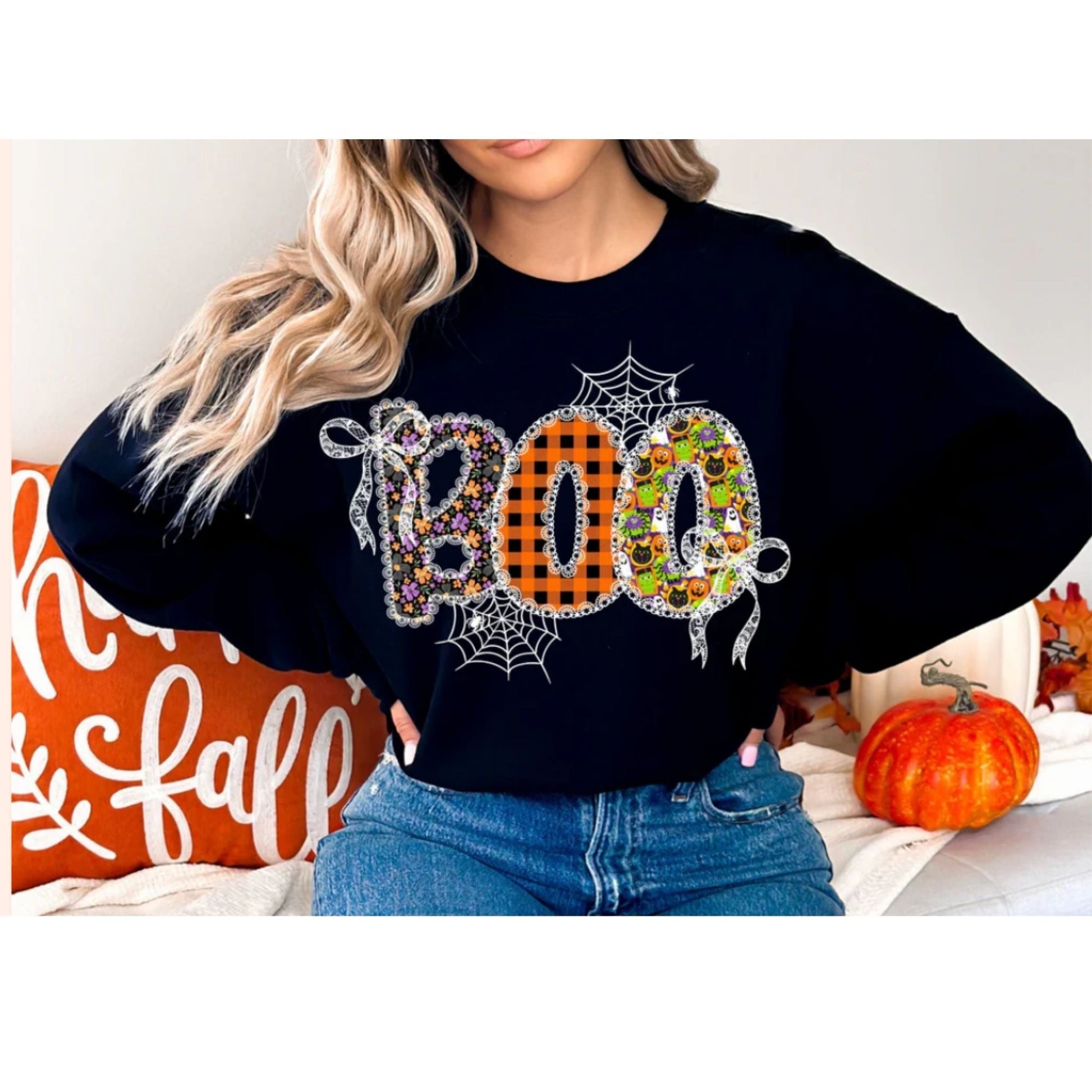 Spooky Boo Crew Glitter Tee Crewneck Hoodie