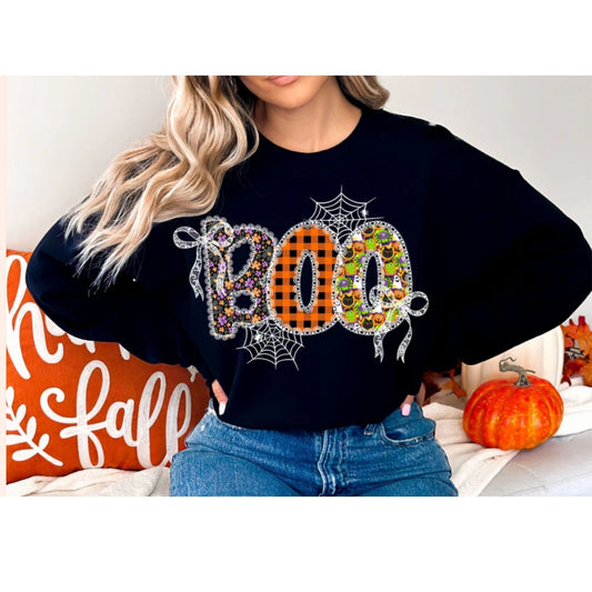 Spooky Boo Crew Glitter Tee Crewneck Hoodie
