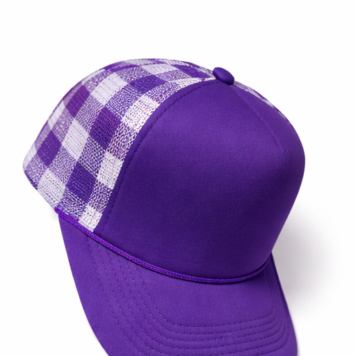 Purple & White Checkered Trucker Hat | Custom Patch Hat Base