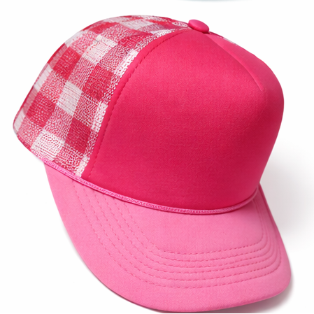 Pink & White Checkered Trucker Hat | Custom Patch Hat Base