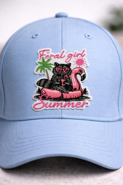 Feral Girl Summer Raccoon Patch  Flamingo Drink Applique  Iron-On Embroidered Summer Vibes