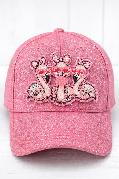 Pink Flamingo Trio Patch | Glitter Embroidered Applique | Iron On for Jackets, Bags