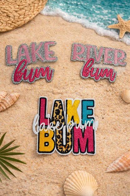 Embroidered Lake Bum Patch | Leopard Print, Glitter Accents, Iron-On Summer Style