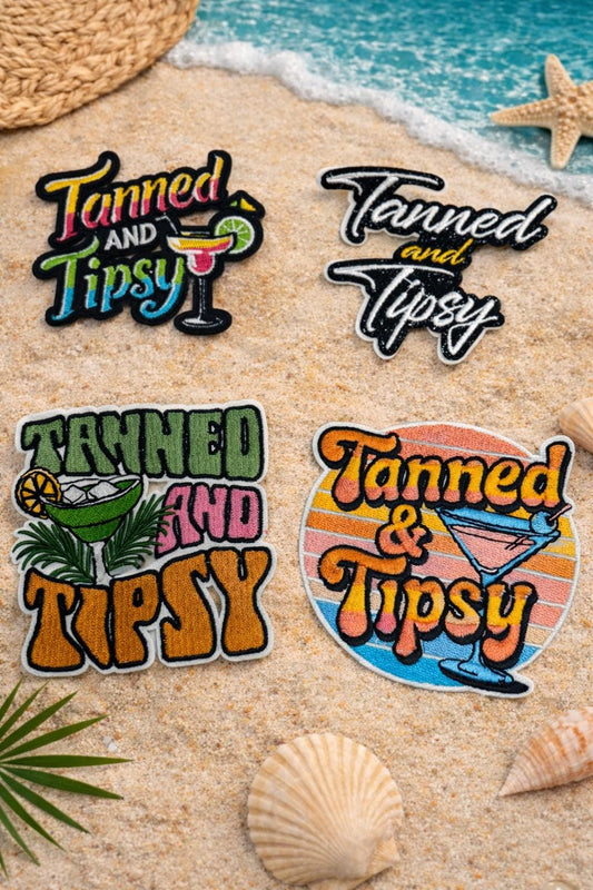 Tanned and Tipsy Embroidered Patch | Margarita Cocktail Summer Vacation Vibes (3-3.5in)