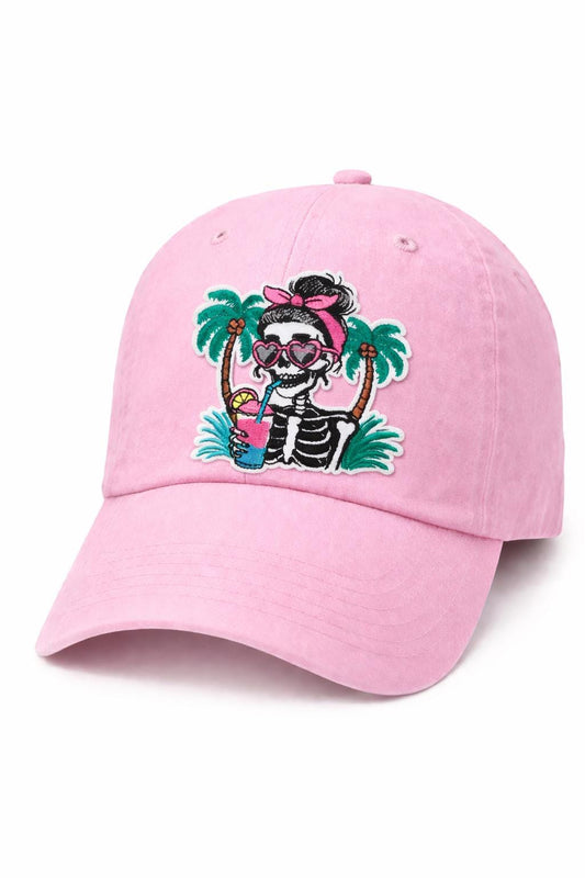 Tropical Skeleton Patch, Pink Heart Sunglasses, Summer Vacation Embroidered Iron-On