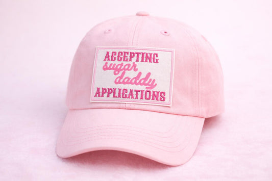 Embroidered Patch: Accepting Sugar Daddy Applications | Pink Iron On Hat Accessory