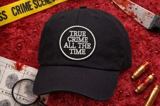 True Crime All The Time Embroidered Patch | Gothic Iron-On Crime Lover Apparel