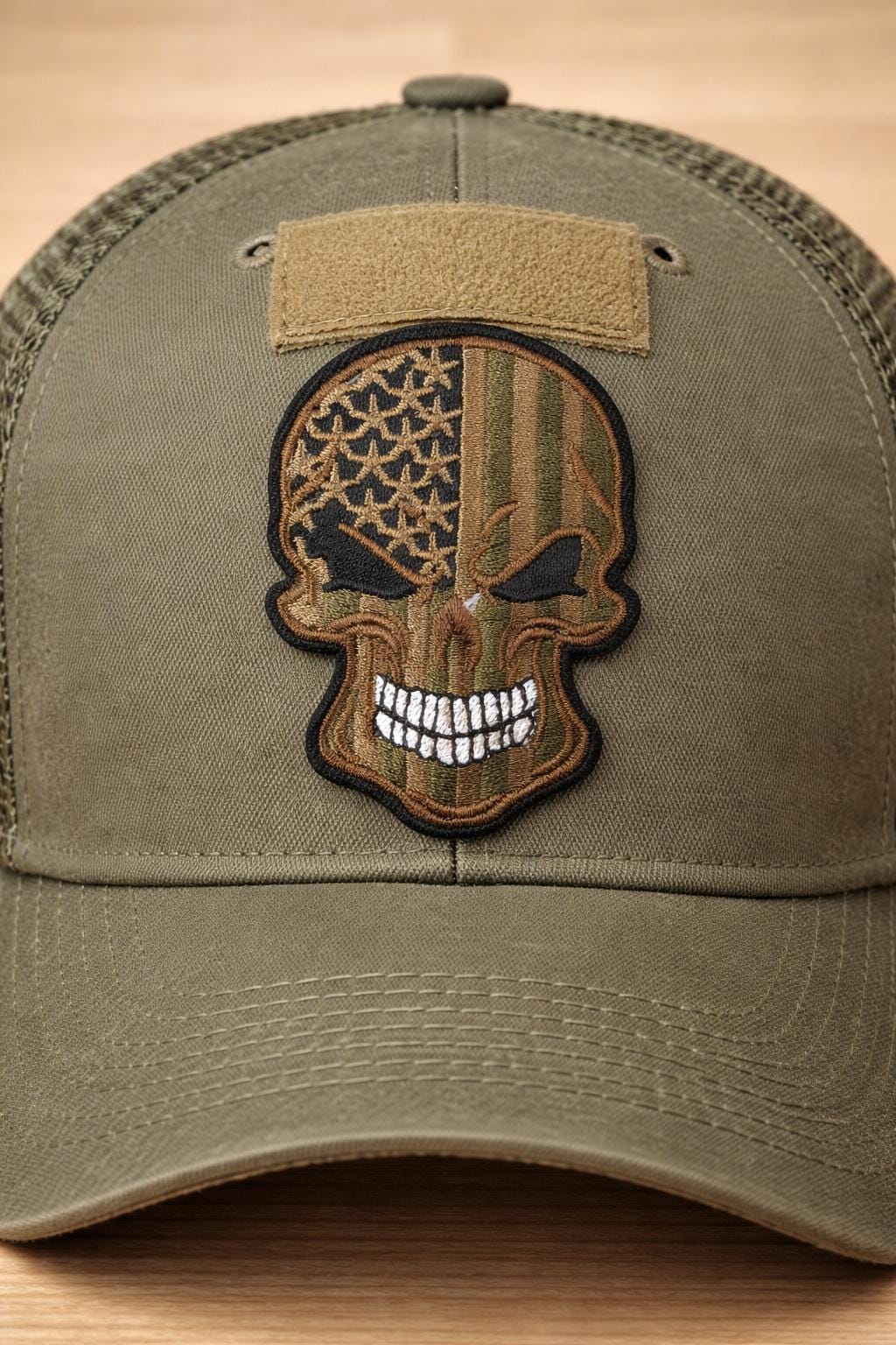 American Flag Skull Patch, Tactical Camouflage Embroidered Gear Patch, Biker Hat Applique