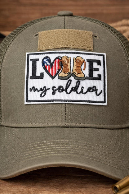 Love My Soldier Embroidered Patch, Patriotic American Flag Heart Boots (3 Inch)