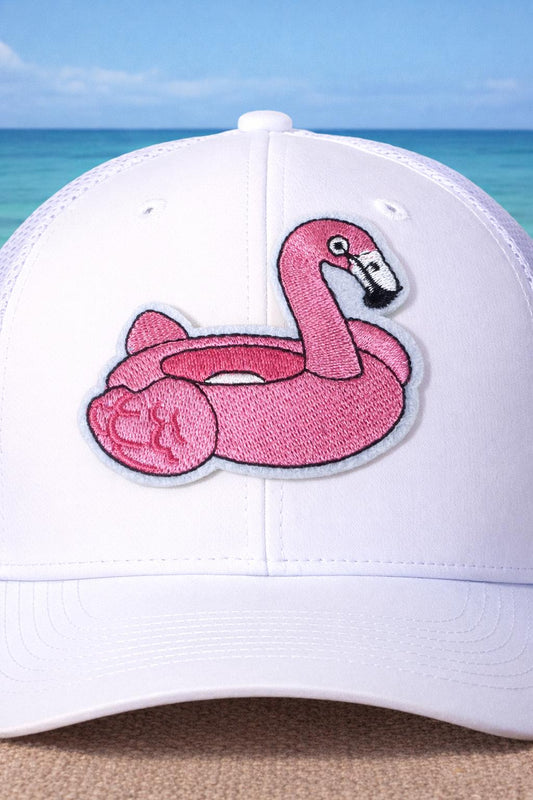 Pink Flamingo Pool Float Patch | Embroidered Summer Vacation Hat Accessory