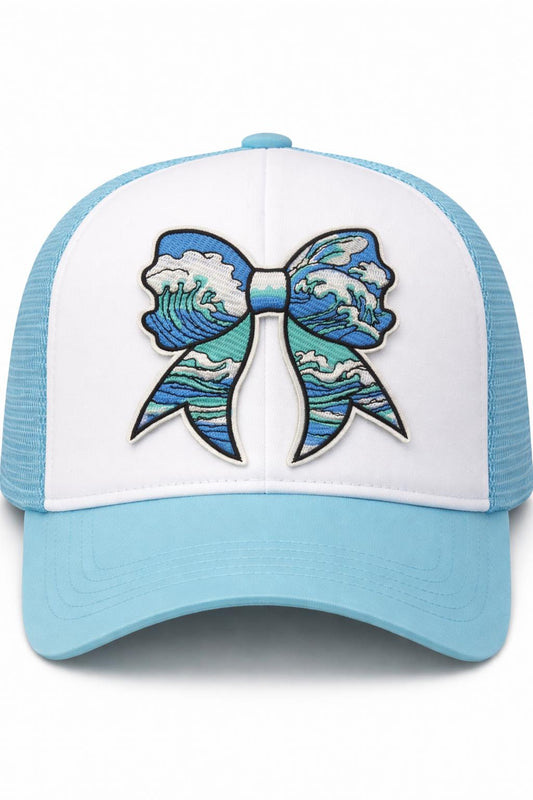 Ocean Wave Bow Patch, Coastal Embroidered Iron-On Applique, Beach Sea Wave Design