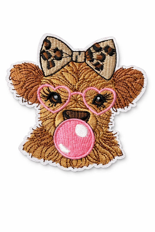 Highland Cow Iron On Patch  Pink Heart Glasses Cowgirl Applique  Western Leopard Bow Jacket