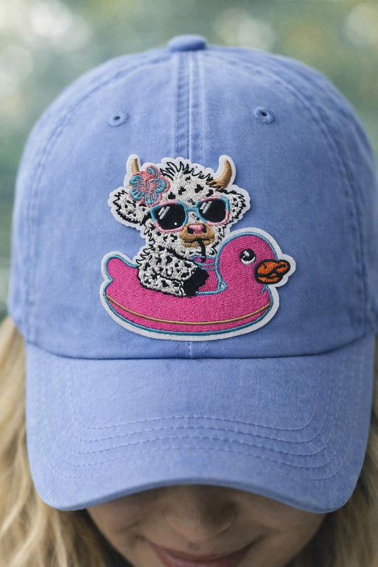 Highland Cow Pool Float Patch | Tropical Sunglasses Embroidered Applique