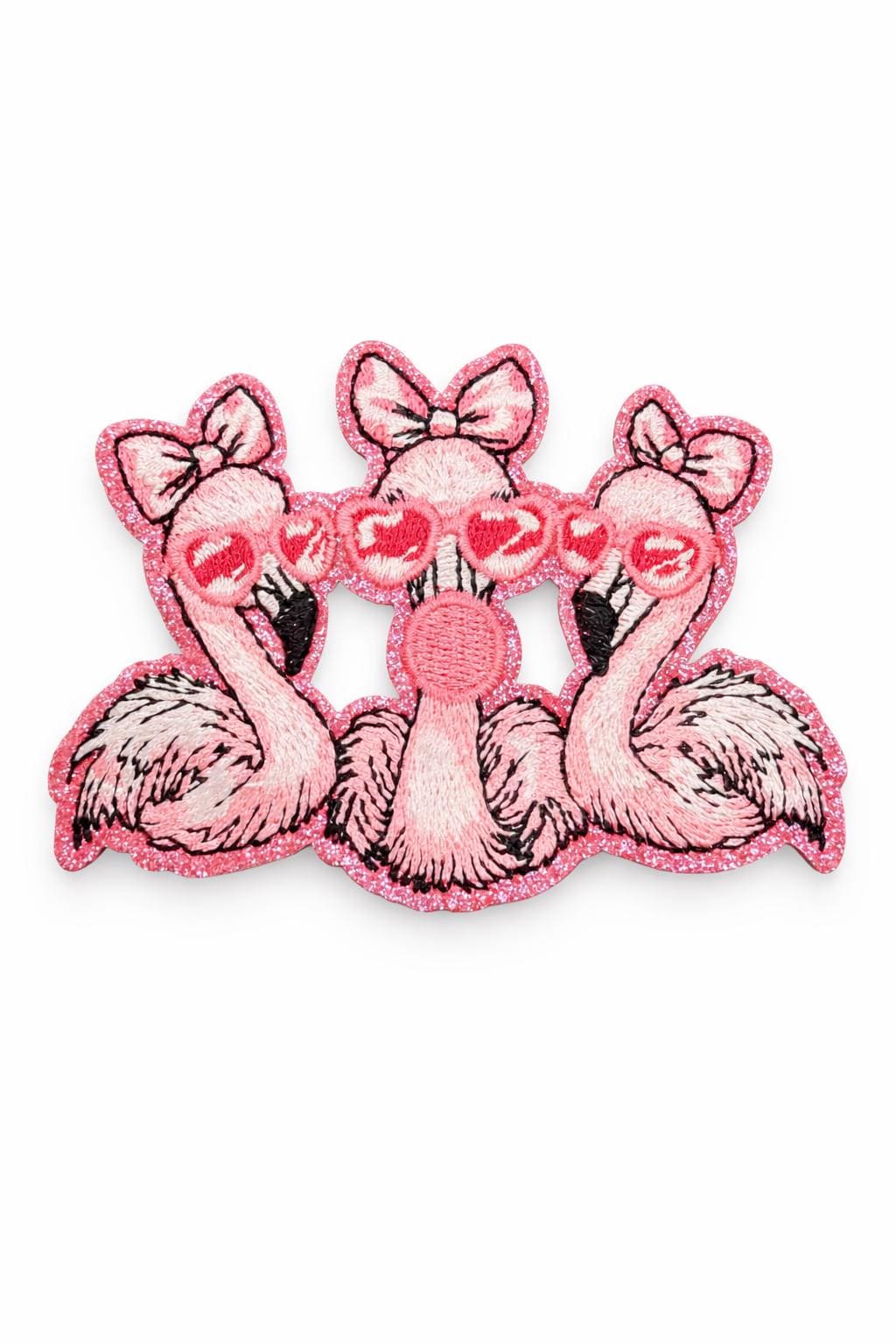 Pink Flamingo Trio Patch | Glitter Embroidered Applique | Iron On for Jackets, Bags