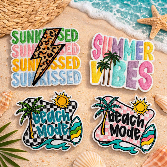 Embroidered Summer Patches | Sunkissed, Summer Vibes, Beach Mode Designs (Iron-On)