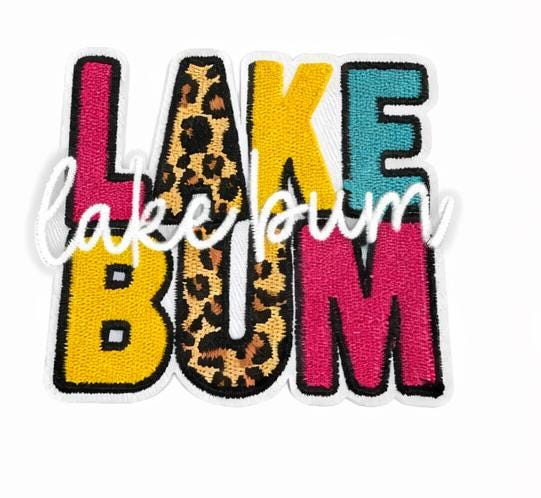 Embroidered Lake Bum Patch | Leopard Print, Glitter Accents, Iron-On Summer Style