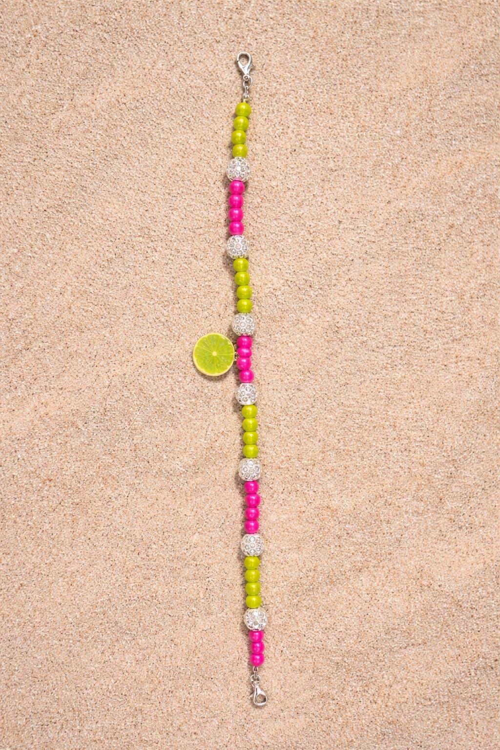 Pink Lime Beaded Hat Chain | Summer Citrus Accessory with Rhinestones