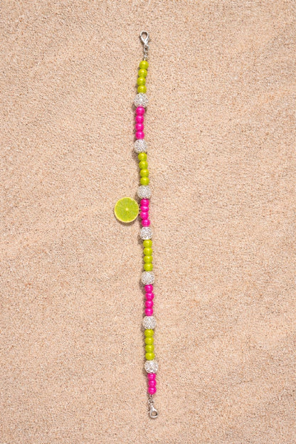 Pink Lime Beaded Hat Chain | Summer Citrus Accessory with Rhinestones