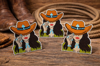 Embroidered Cowgirl Patch: Western Style Iron-On Applique for Hats, Jackets