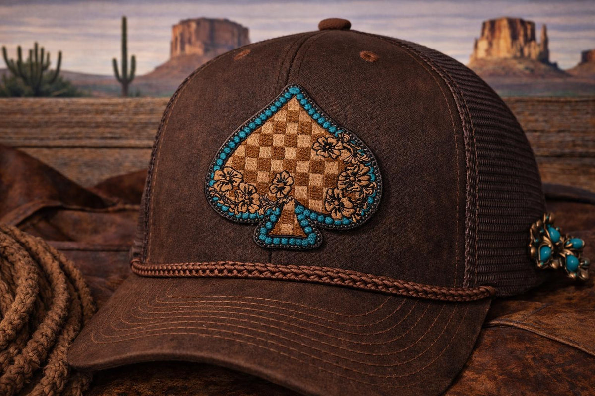 Spade Patch Western Embroidered Iron On Patch  Turquoise Floral Cowgirl Hat Accessory