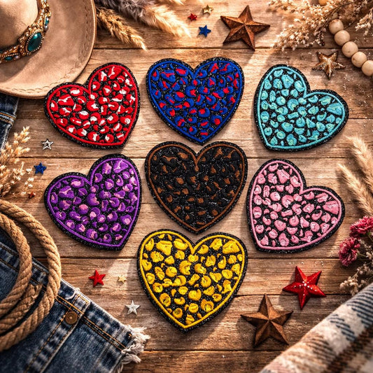 Leopard Heart Patch, Embroidered Western Cowgirl Iron-On Applique