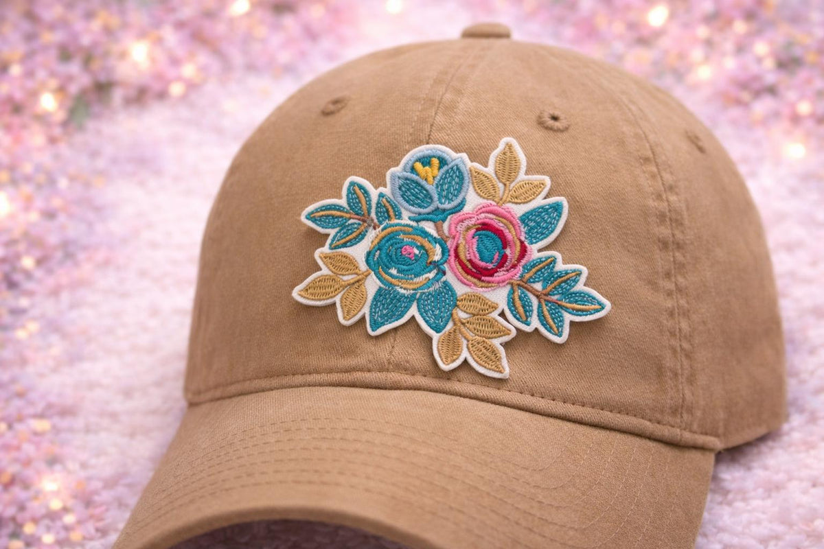 Embroidered Floral Patch, Teal Pink Boho Western Hat Accessory