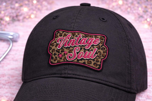 Vintage Soul Leopard Patch, Embroidered Pink Western Hat Badge