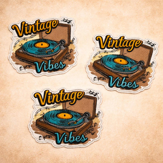 Vintage Record Player Patch, Retro Music Iron On, Embroidered Vinyl Hat Badge