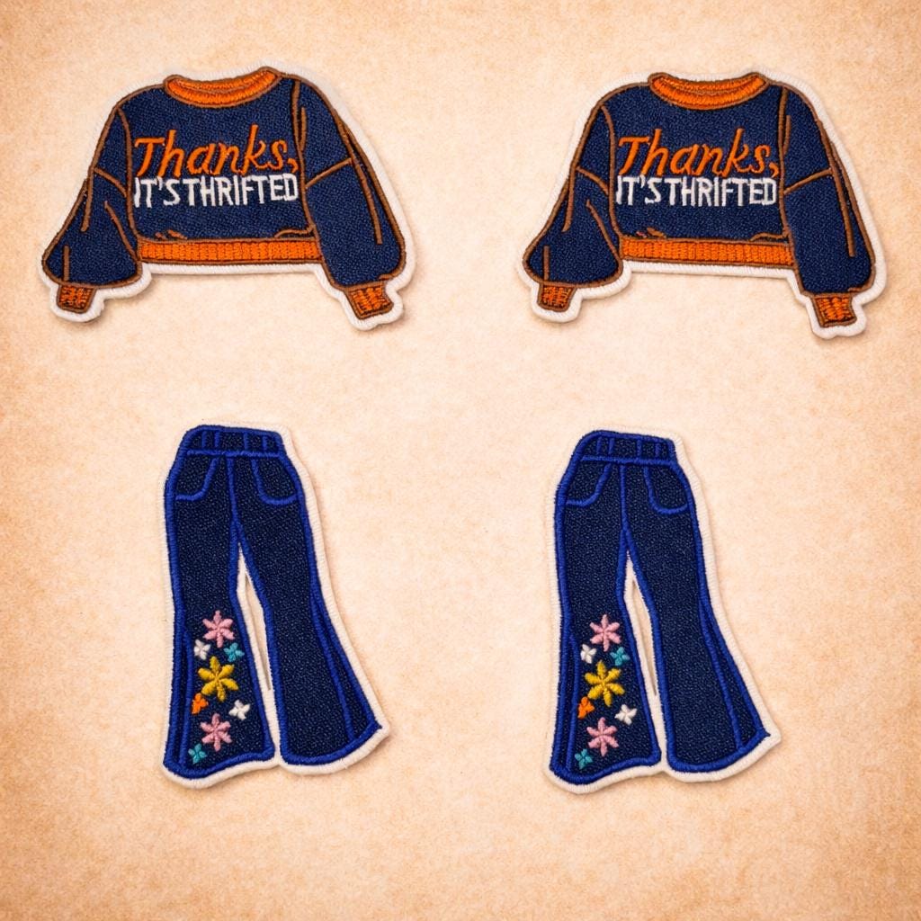 Retro Embroidered Sweater and Floral Jeans Patches, Iron-On Appliques