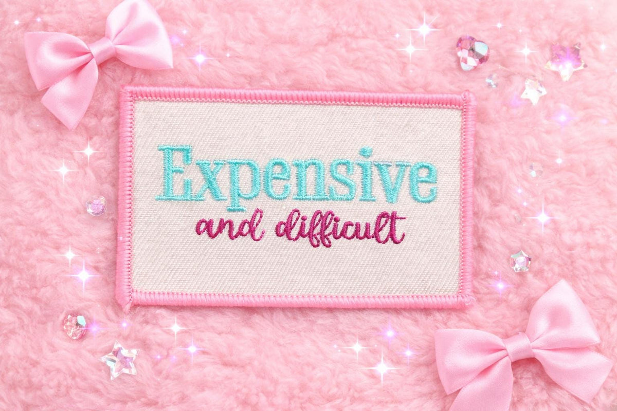 Embroidered Patch: Expensive and Difficult | Pink Statement Iron-On (3x2 inches)