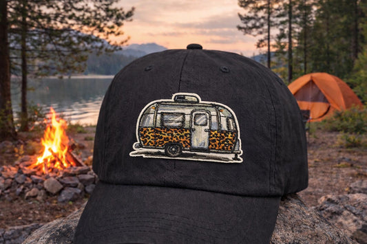 Vintage Camper Patch | Leopard Print Retro Trailer Embroidered Iron-On