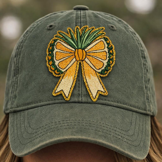 Embroidered Pineapple Bow Patch, Tropical Glitter Accent, Iron-On Summer Accessory