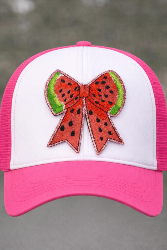 Watermelon Bow Patch, Embroidered Summer Fruit Glitter Border Hat Patch