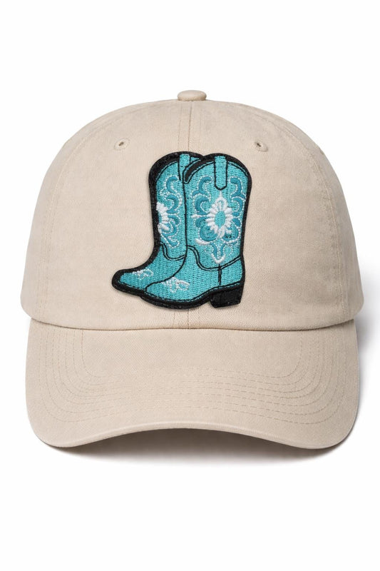 Turquoise Embroidered Cowboy Boot Patch | Western Hat Iron-On Badge