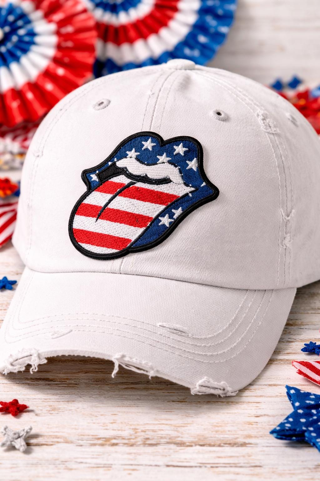 Patriotic Tongue Embroidered Patch, USA Flag Iron-On, 3 Inch Applique