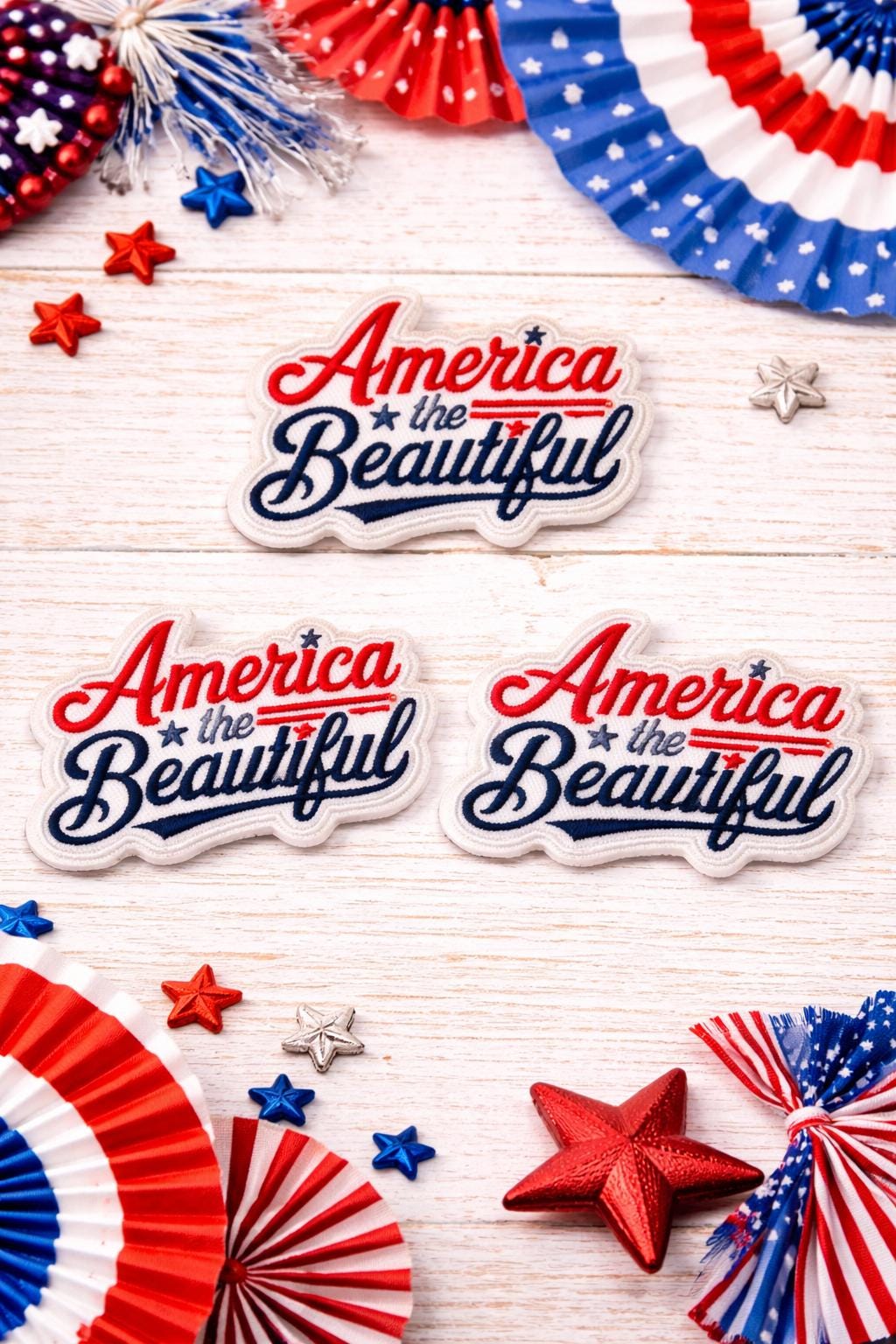 Embroidered America Patch, Patriotic Iron-On USA Flag Bow (3 Inch)