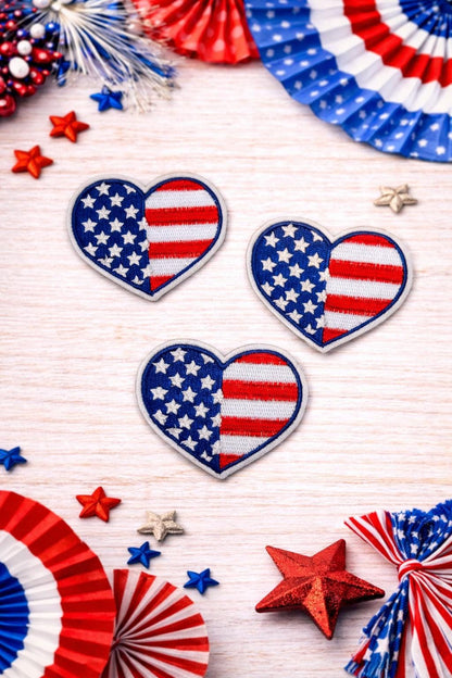 Patriotic Heart Patch, American Flag Embroidery, Iron On Application