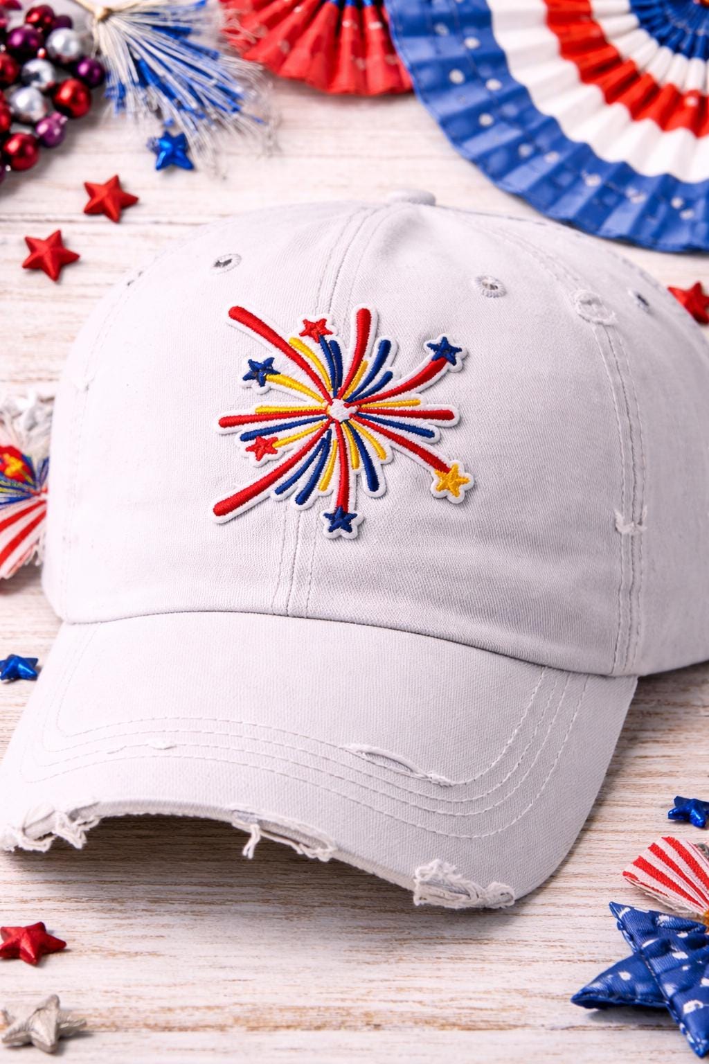 Embroidered Firework Patch, Patriotic USA Iron-On Applique (Approx. 2 inches)