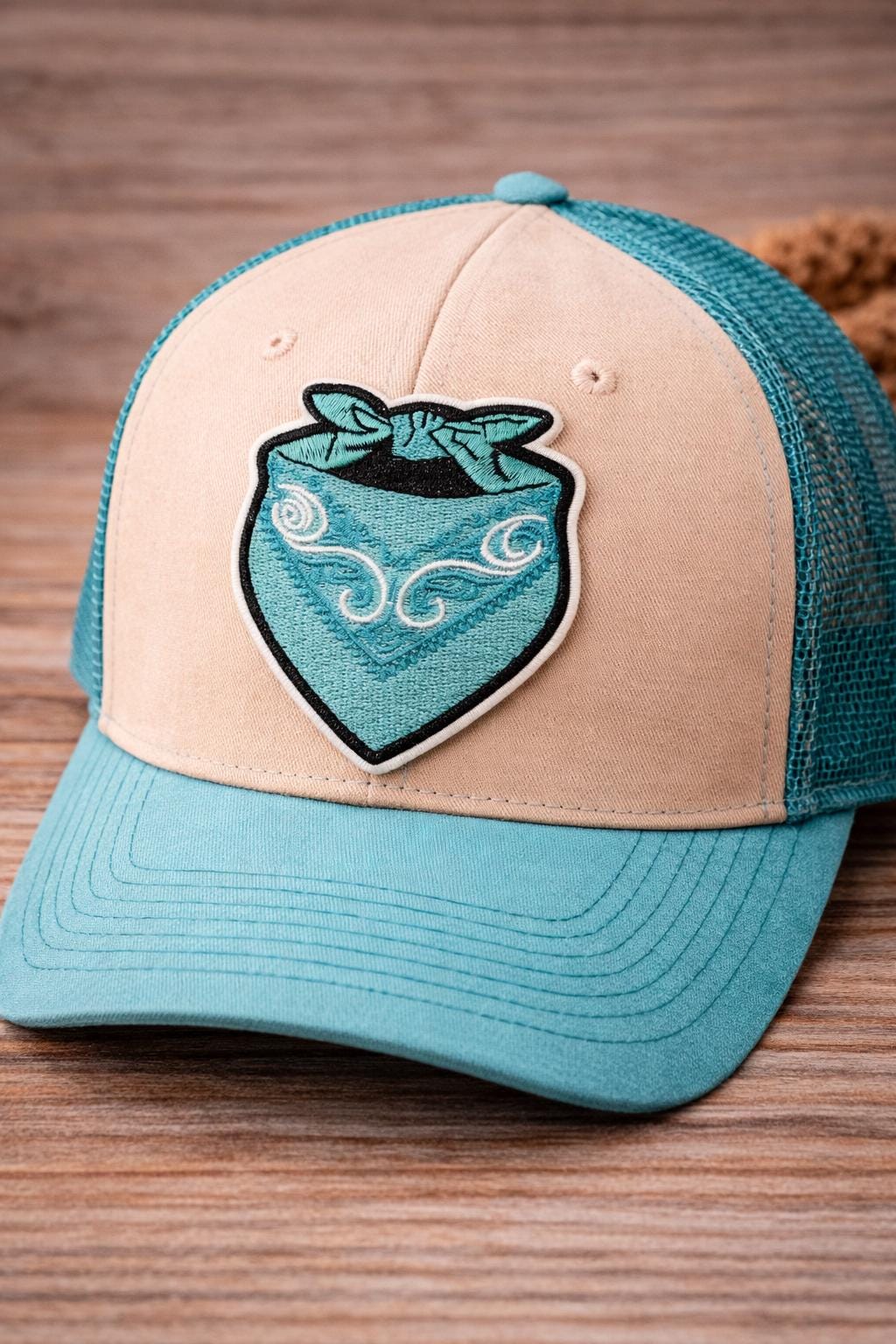 Embroidered Turquoise Bandana Patch, Western Iron-On Applique (3 inches)