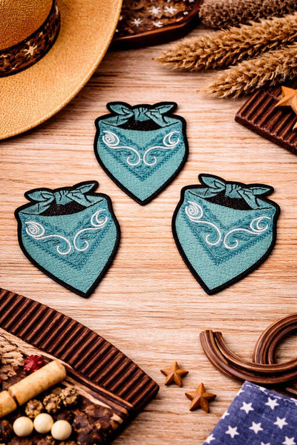 Embroidered Turquoise Bandana Patch, Western Iron-On Applique (3 inches)