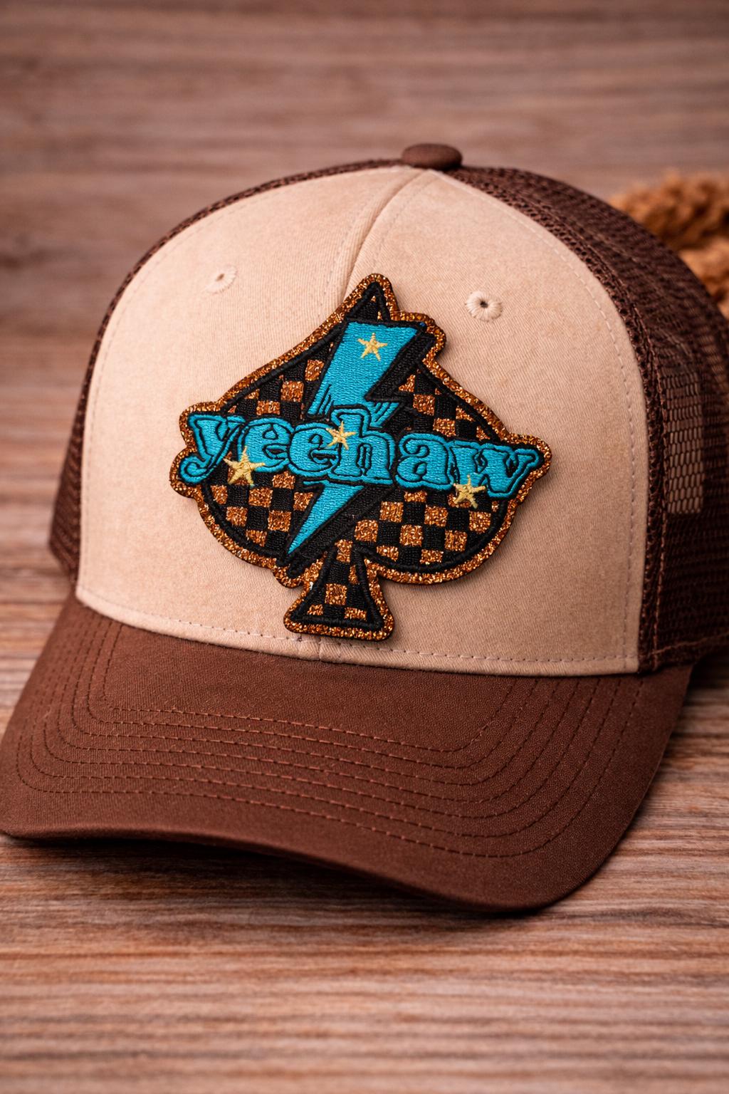Yeehaw Spade Patch, Embroidered Western Lightning Bolt Iron-On Applique