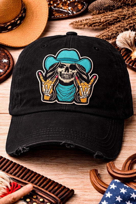 Teal Cowgirl Skull Patch, Western Cowboy Hat, Embroidered Iron-On Applique