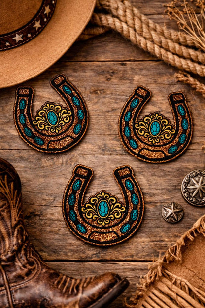 Embroidered Horseshoe Patch, Turquoise Cowgirl Boho Trucker Hat Applique