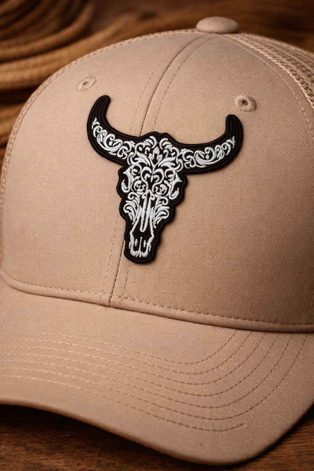 Embroidered Bull Skull Patch, Boho Western Iron-On Applique (3 inches)