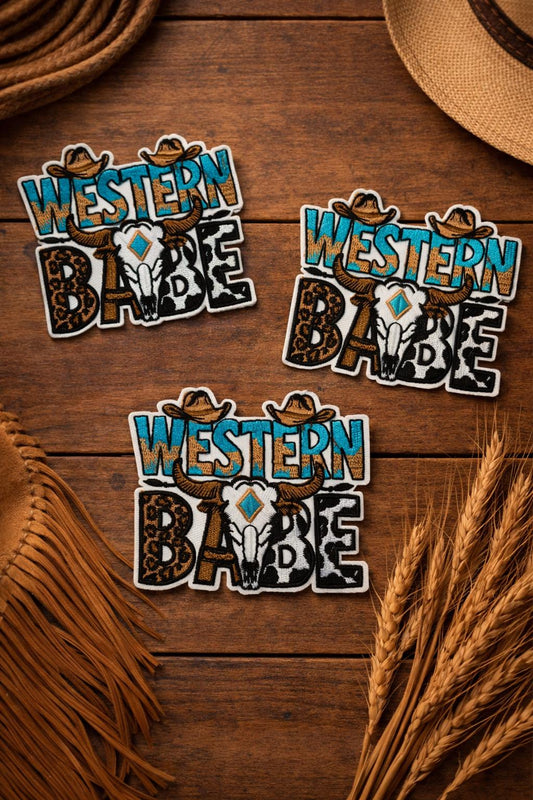 Western Babe Embroidered Patch, Turquoise Cowgirl Iron On Hat Patch