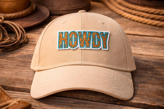Embroidered Howdy Patch, Western Hat Accent, Turquoise Outline Detail